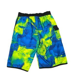 ZeroXposur Drift Swim Trunks Boys XL-18/20 Neon Blue‎ Green Drawstring Pockets